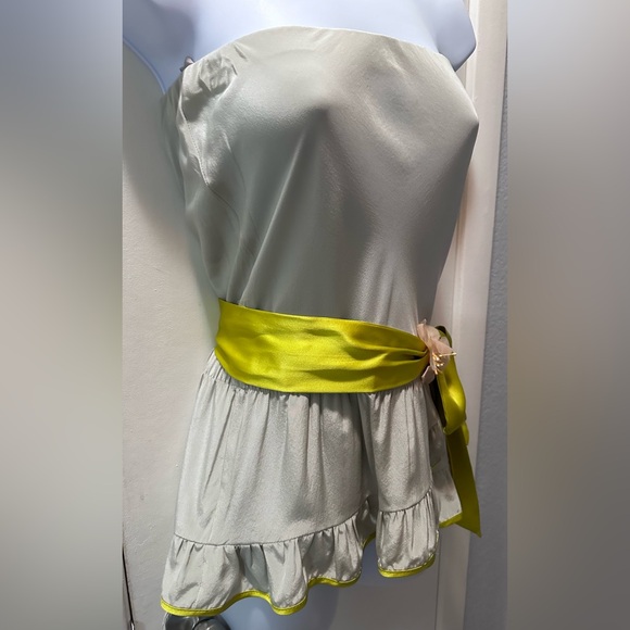 FOLEY Silk Gray Silver & Yellow Green Ruffle Tube Top Size Medium NWT $246 - Picture 3 of 7